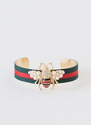 Bee-loved Striped Jeweled Cuff Bracelet