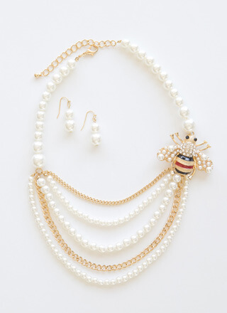 Bee-loved Draped Faux Pearl Necklace Set
